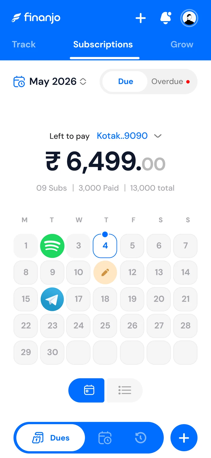 Finanjo app: Subscriptions