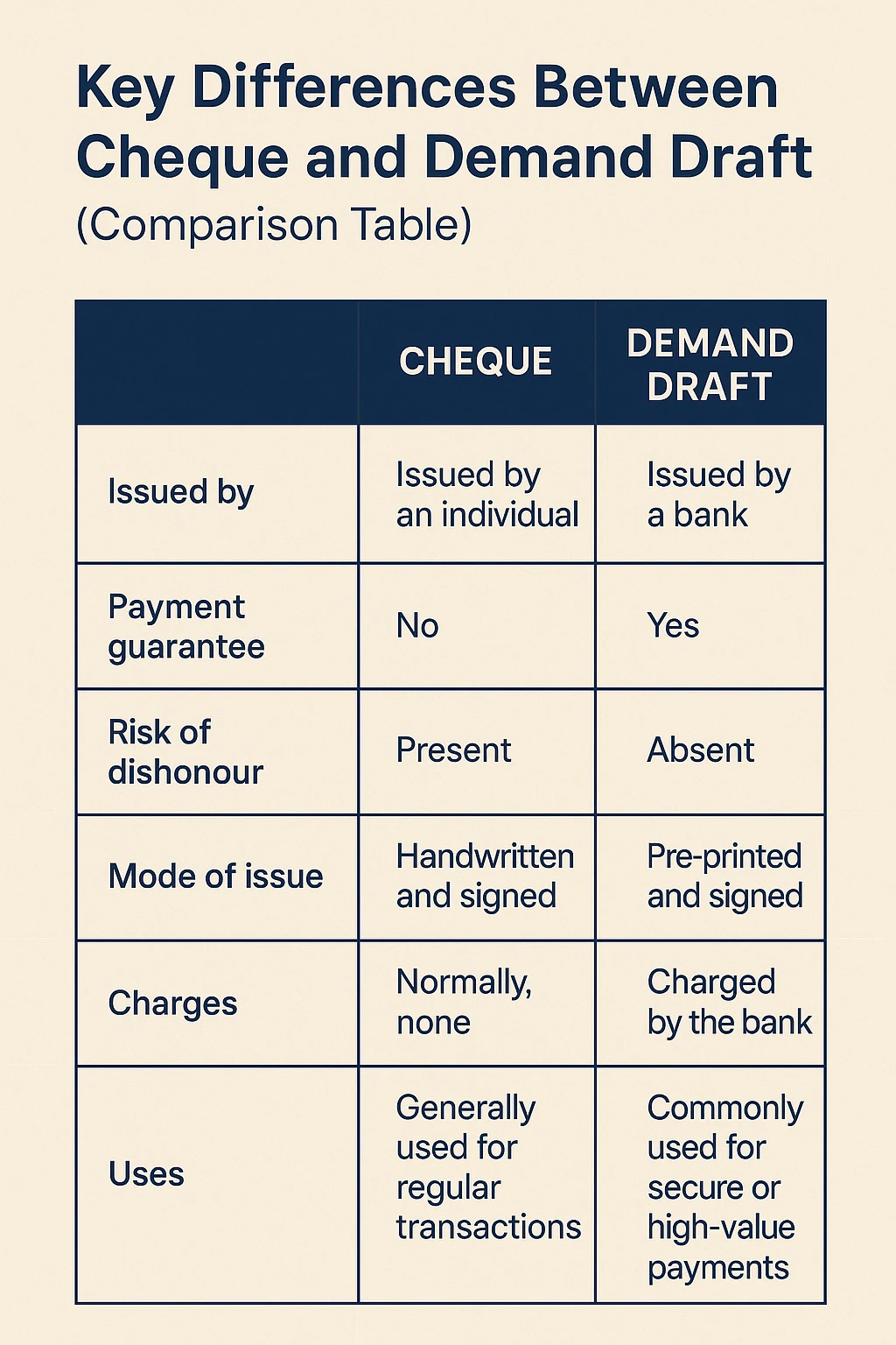 Cheque vs Demand Draft
