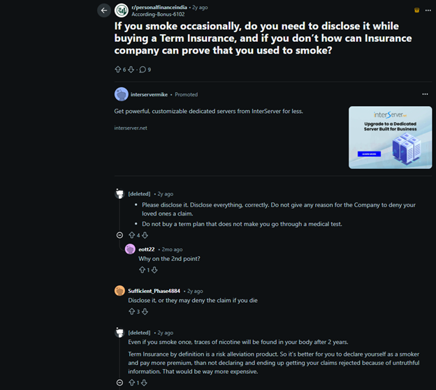 User shares experience about term insurance